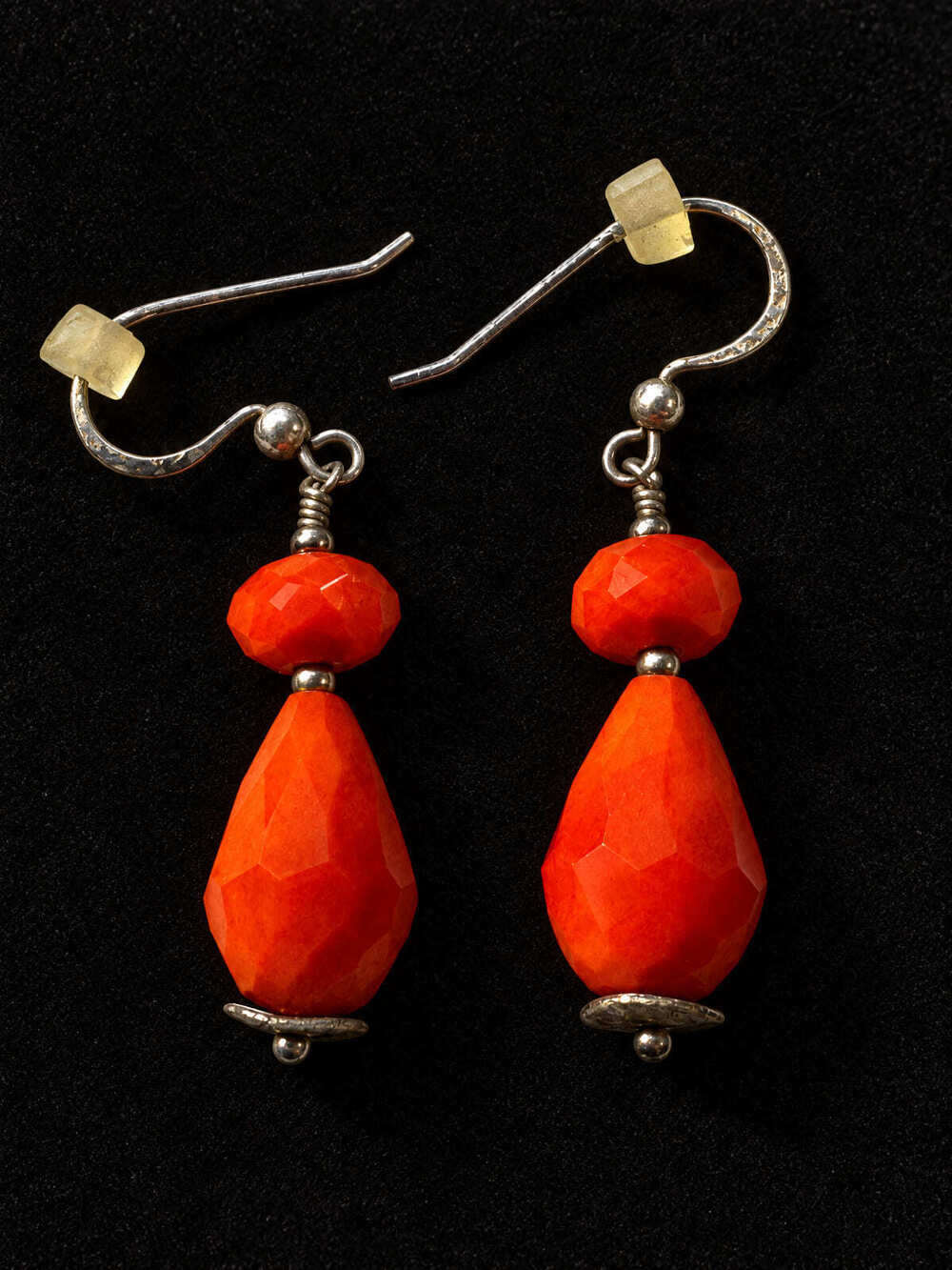 ⚜️ Dangle Earrings | Boho Faceted Coral-Color Beads | Silver-Tone Hooks 💗
